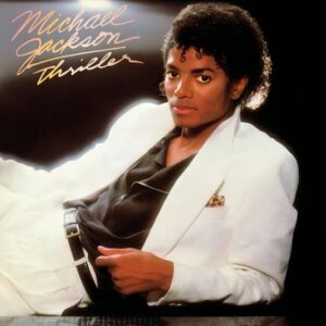 Capa do álbum "Thriller" lançado em 1982, o disco foi um sucesso e recordista de vendas.